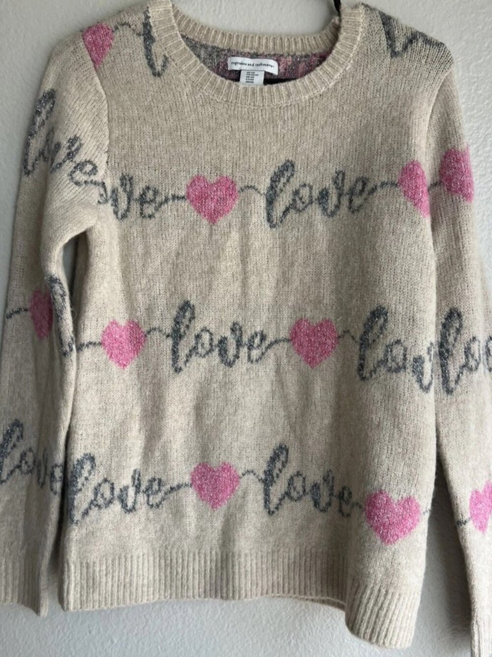 Cupcakes And Cashmere Brown pink Heart Sleeve Women’s Sweater Size  XS